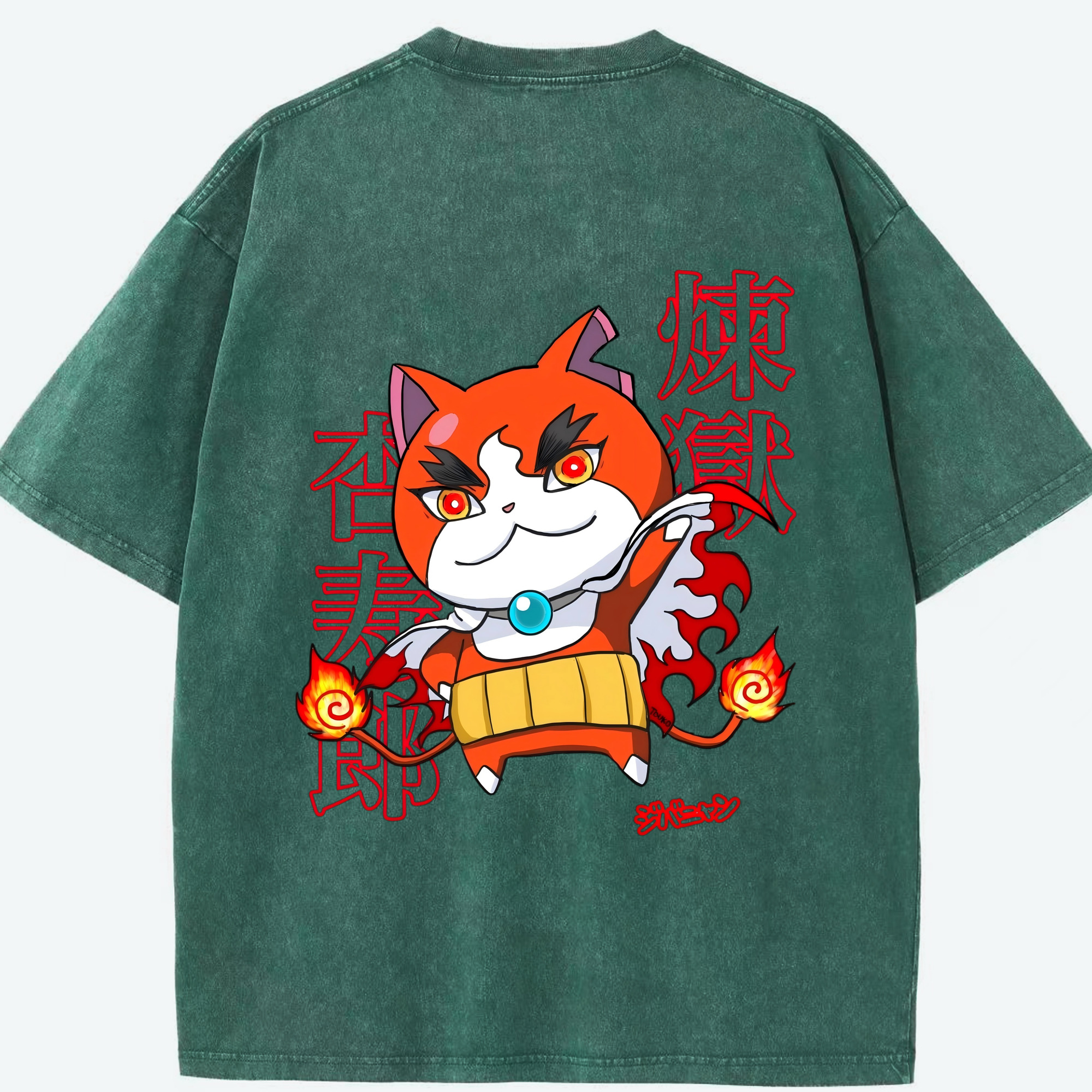 （画像用） 鬼滅の刃（きめつのやいば）炎柱-煉󠄁獄 杏寿郎／れんごく きょうじゅろう Rengoku Kyoujurou 綿100% ヴィンテージ風 半袖Tシャツ（背面プリント）